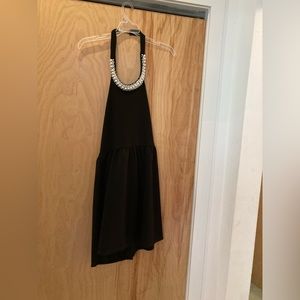 Black halter cocktail dress